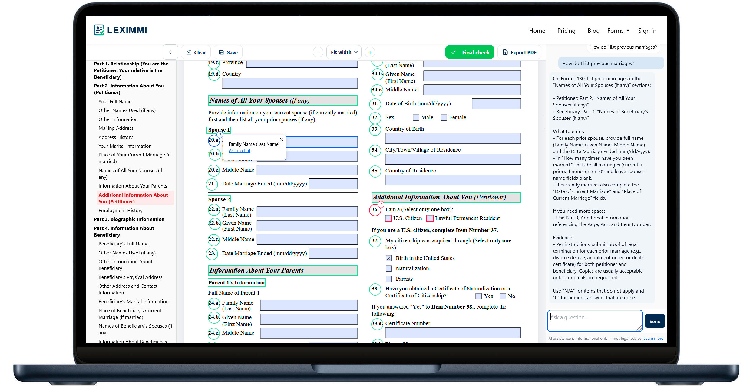 Filling out USCIS forms with AI